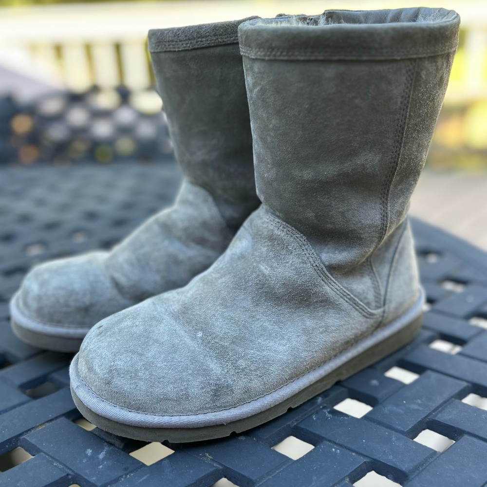 UGG Australia Grey Suede Leather Side Zip Shearling Boots Size 7